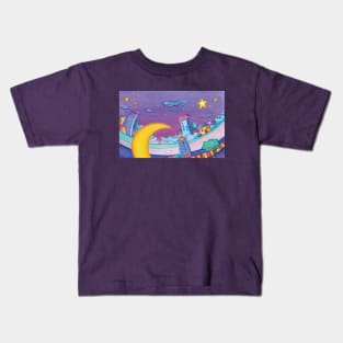 Cartoon houses in the night Kids T-Shirt